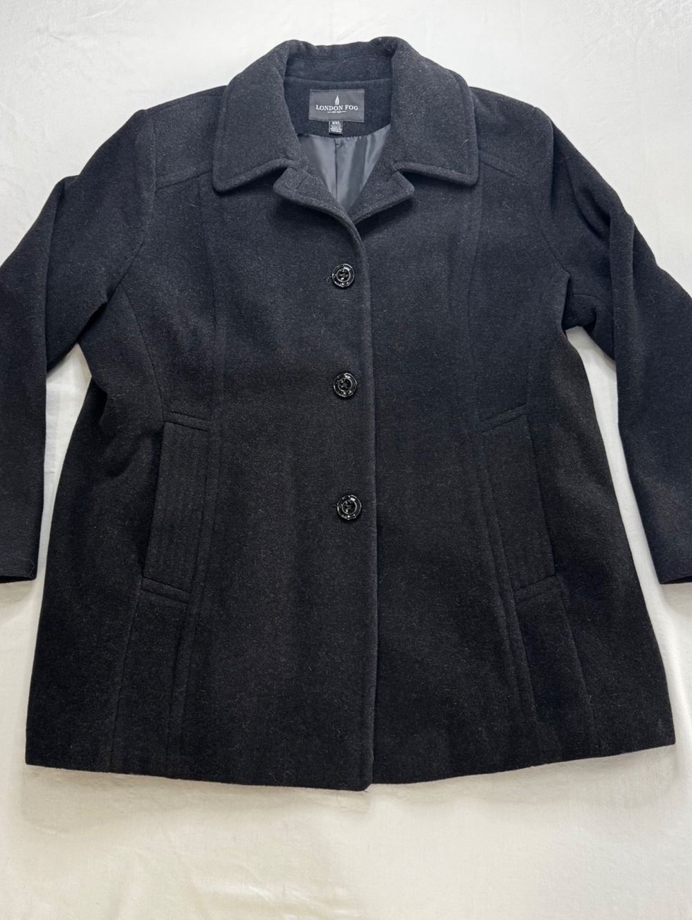 London Fog Women’s XXL Black Wool Blend Coat Peacoat Dark Academia
